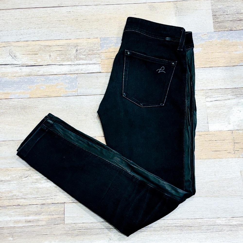 DL1961 – Black skinny jeans with faux‎ leather side band | Size 25 *